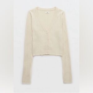Aerie Cream Wide Rib Cropped Cardigan - XL